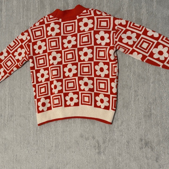 Zara Cardigan Sweater Retro Pattern, Orange Medium - Picture 4 of 4